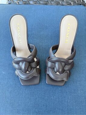 COACH Dark Brown Braided Knot Slide Mules